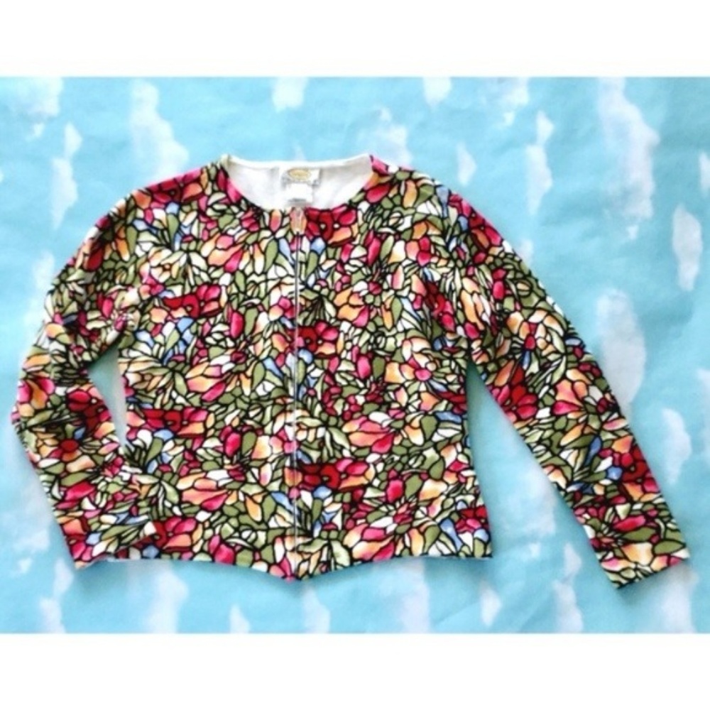 Talbots Floral Stained Glass Cardigan